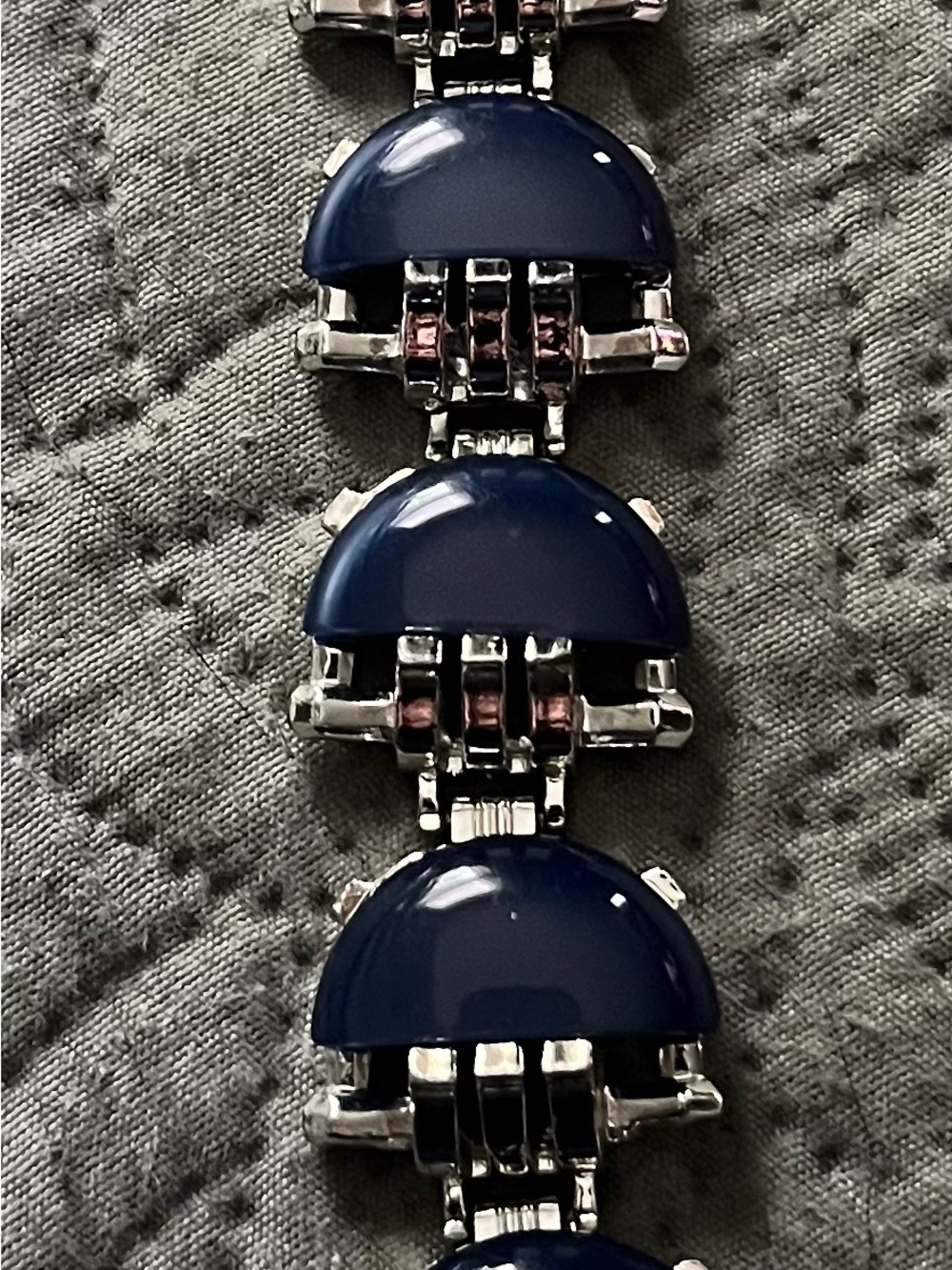 Vintage Navy Blue Link Bracelet - Polished Silver Accents